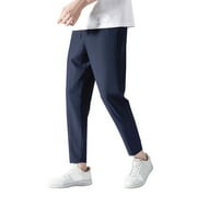 PMUYBHF Mens Sweatpants with Zipper Fly Mens Guard Pants Loose Ice Silk Solid Sports Leggings Jeans for Men Relaxed Fit