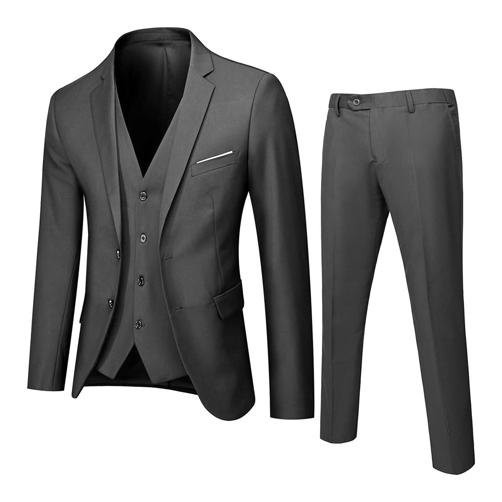 PMUYBHF Mens Winter Jackets with Hoodie Pants Slim Party Jacket 3 Piece