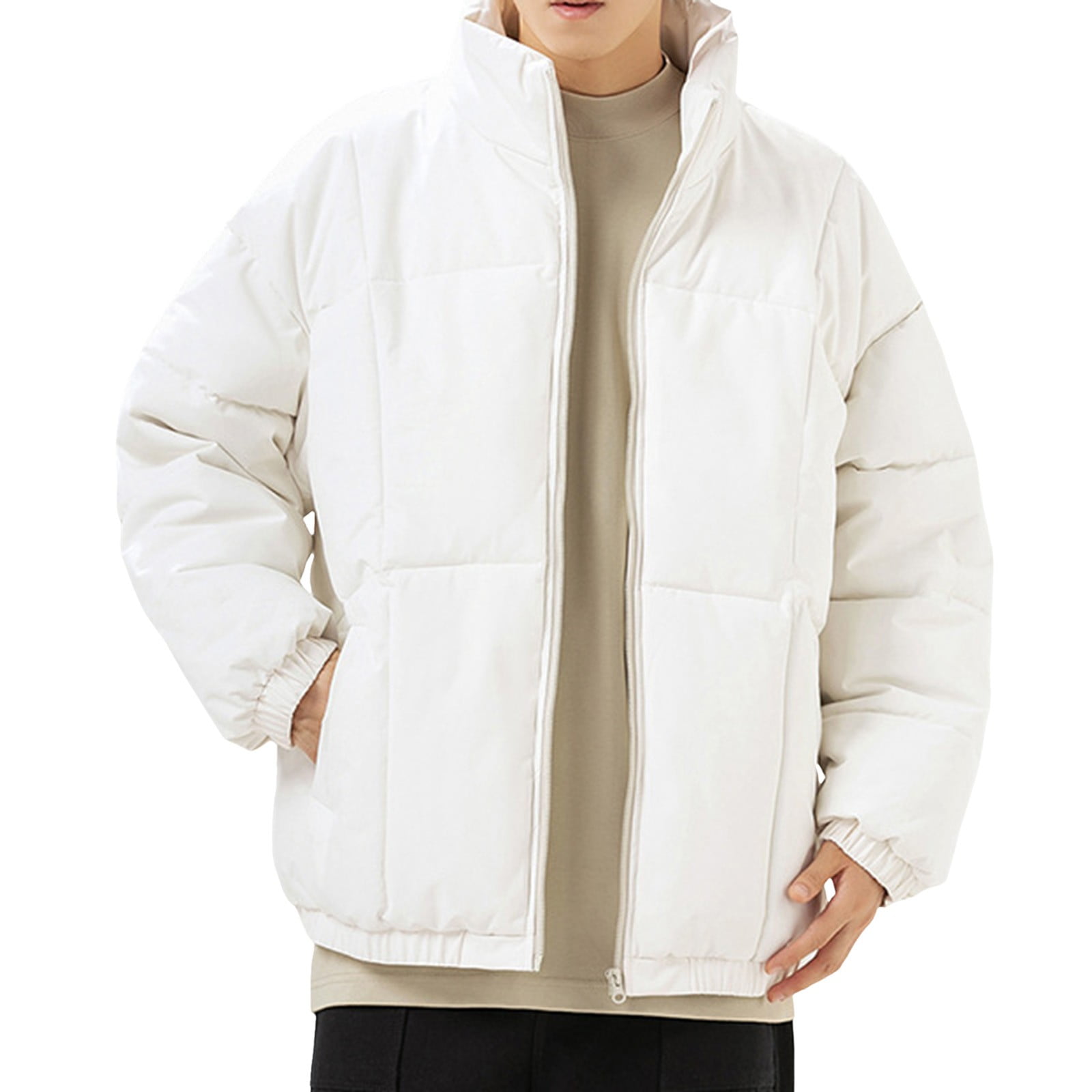 PMUYBHF Mens Work Jacket Big and Tall Male Quilted Jacket Winter Unisex with Stand up Collar