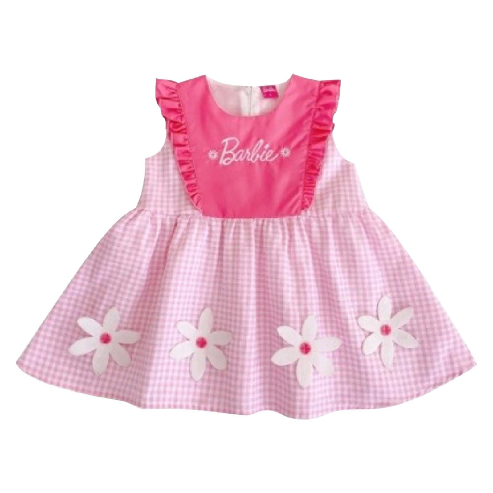 PMUYBHF Outfit Girl Toddler Girls Pink Plaid Flower Sundress Sleeveless