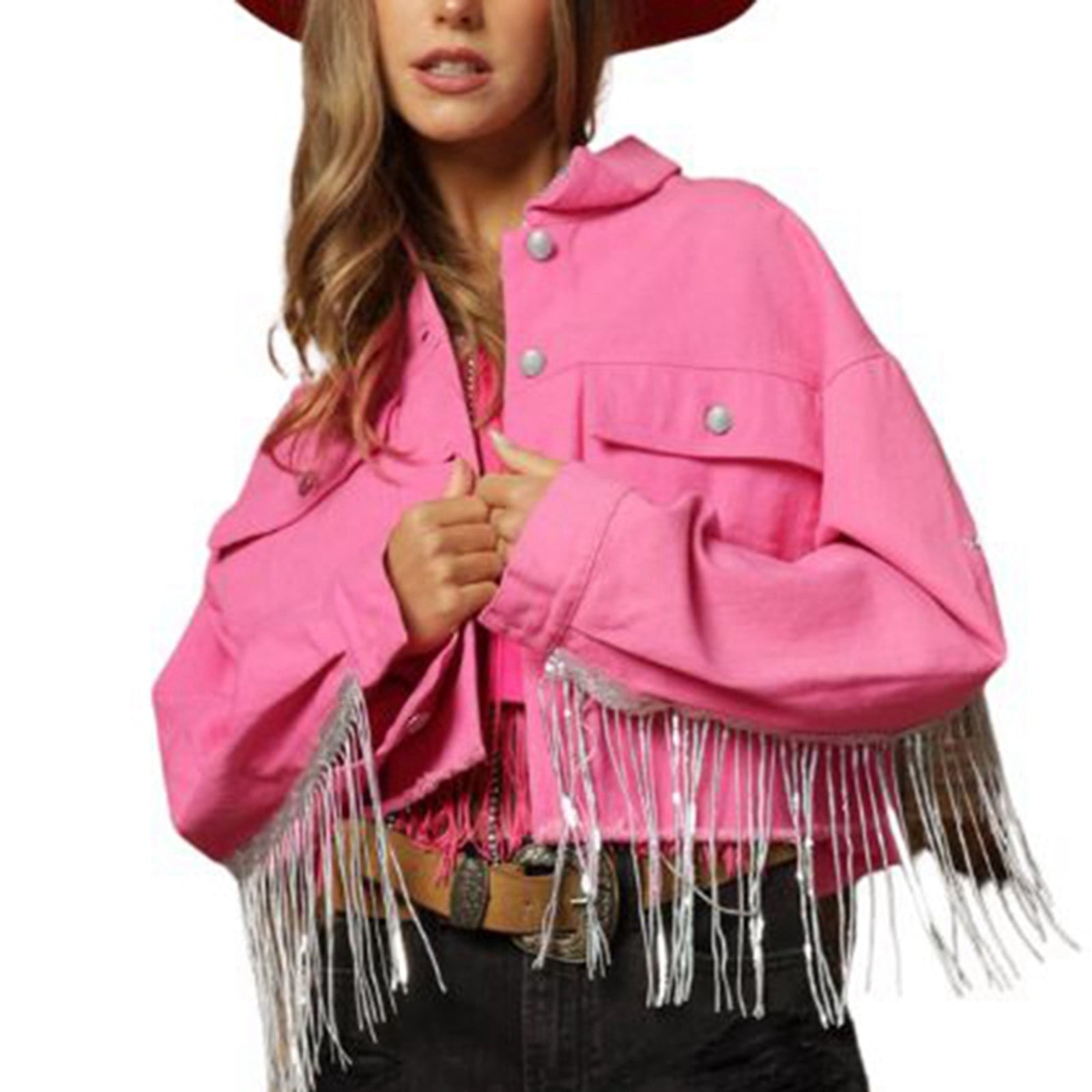 Diamond fringe denim jacket cheap