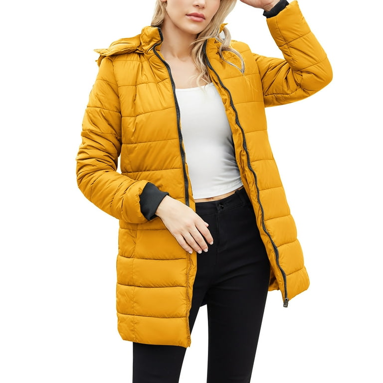 PMUYBHF Puffer Jacket Womens With Hood Cropped Women s Autumn Winter Solid Color Water Detachable Hood Long Sleeve Warm Jacket Cotton Coat Plus Size Jackets for Women Walmart