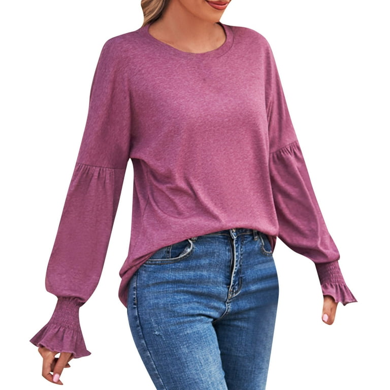PMUYBHF Womens Fashion Women Long Sleeve V Neck Pullover Top Solid Color  Casual Fashion T Shirt Cropped Long Sleeve Shirts for Women Square Neck  Tops for Women Plus Size Long Sleeve 15.99 