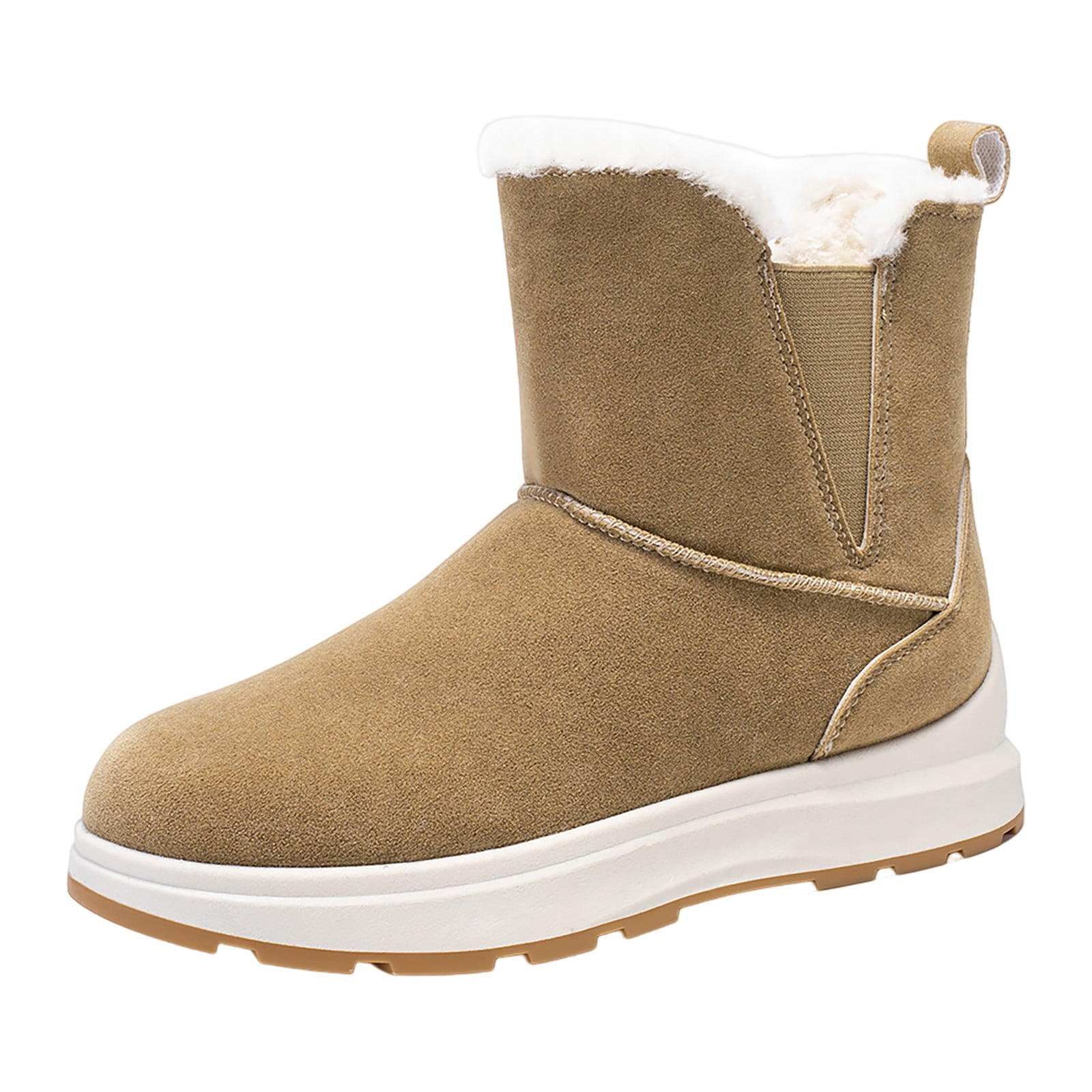 PMUYBHF Snow Boots for Women Wide Width Fashion Women Winter Suede Flat Slip on Keep Warm Snow