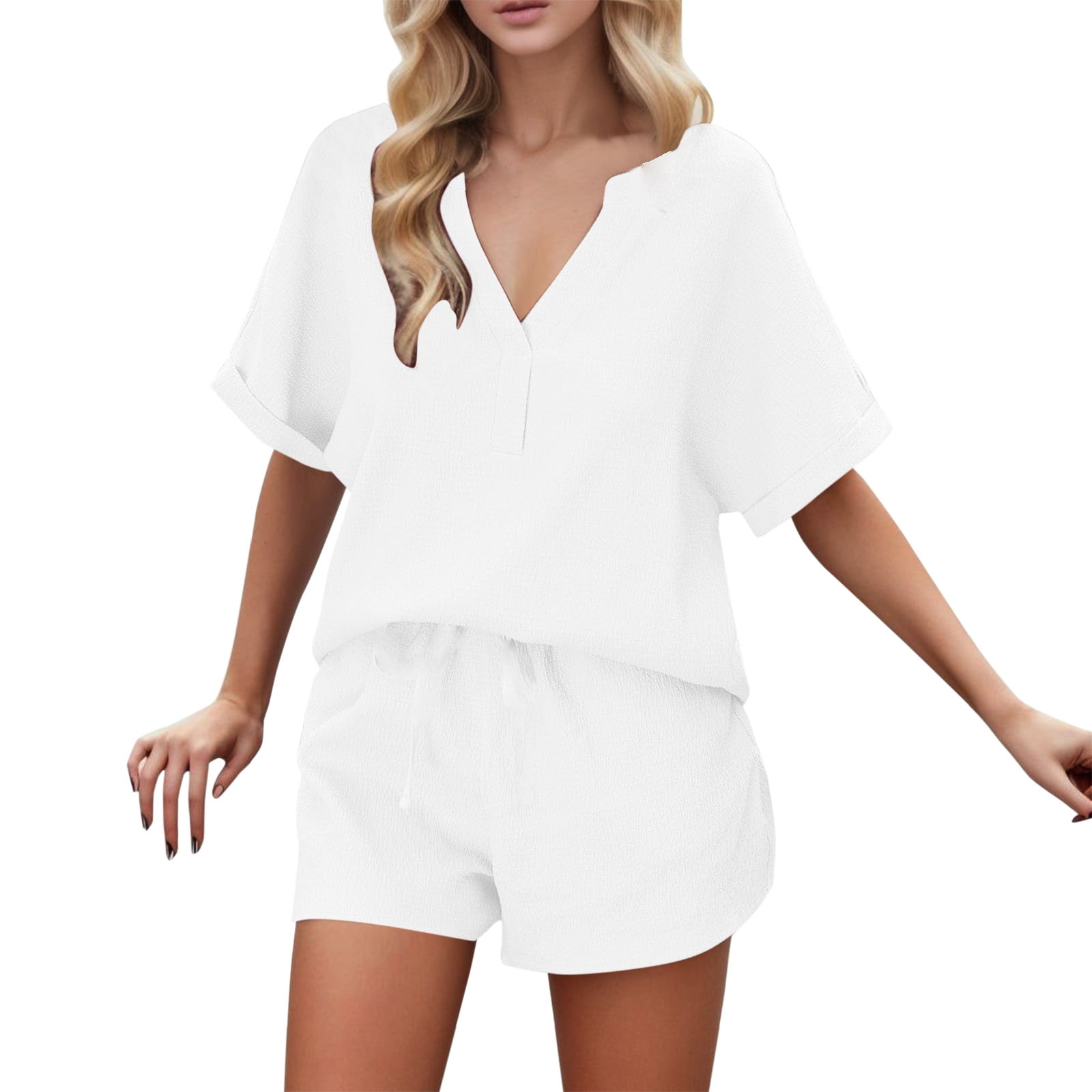 PMUYBHF Summer Outfits for Women Over 50 2024 Vacation Women Two piece  Casual Sportswear Shirt and High Waist Shorts Matching Set Women Spring  Outfits Sets Casual Linen Blazer 