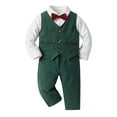 thumbnail image 1 of PMUYBHF Toddler Boys Clothes 3T To 4T Boys Long Sleeve Shirt Romper Bodysuit Pants Coat with Tie 4Pcs Child Kids Gentleman Outfits Green 80, 1 of 4