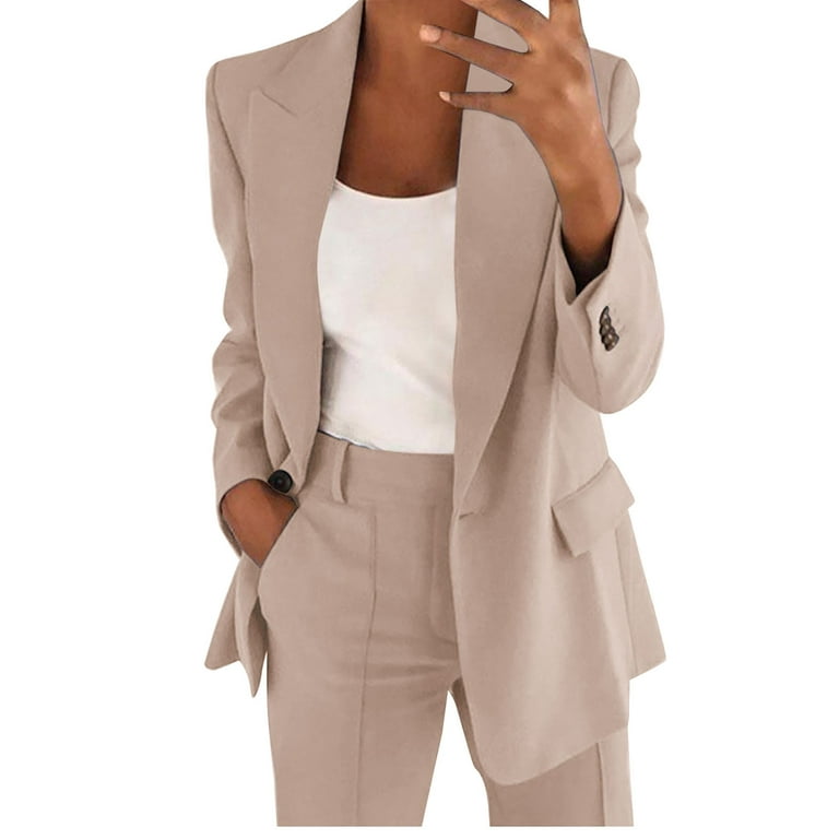 PMUYBHF Two Piece Outfits Women 2024 Fall Outfits for Women Plus Size  Women's Two Piece Lapels Suit Set office Business Long Sleeve Button formal