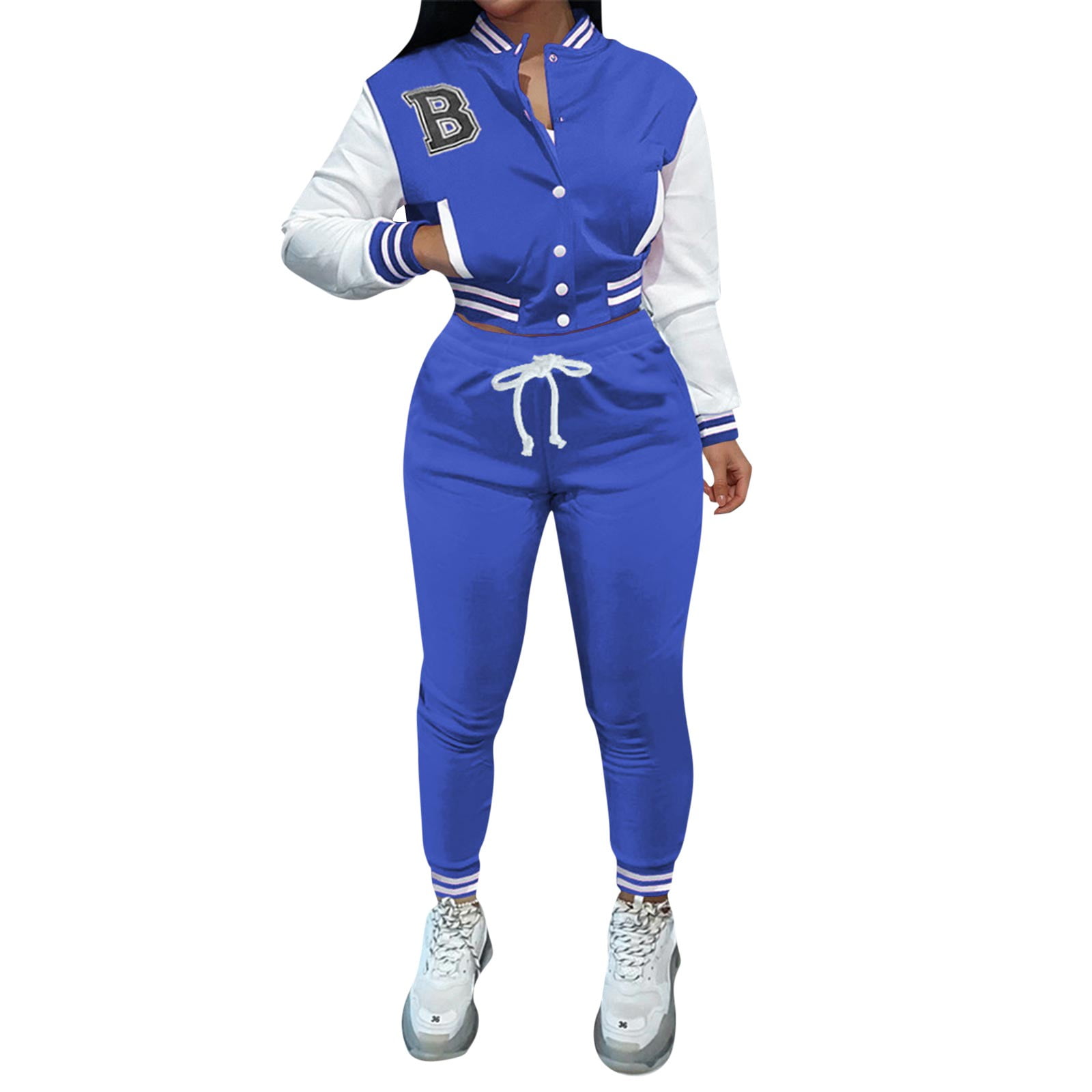 PMUYBHF Vacation Outfits for Women Plus Size 2X Women Autumn Baseball Suit  Two Piece Set Letter Prints Baseball Tops Jacket Fall and Winter Sweatpants  Jogger Set Sweatsuit Two Piece Wearset 