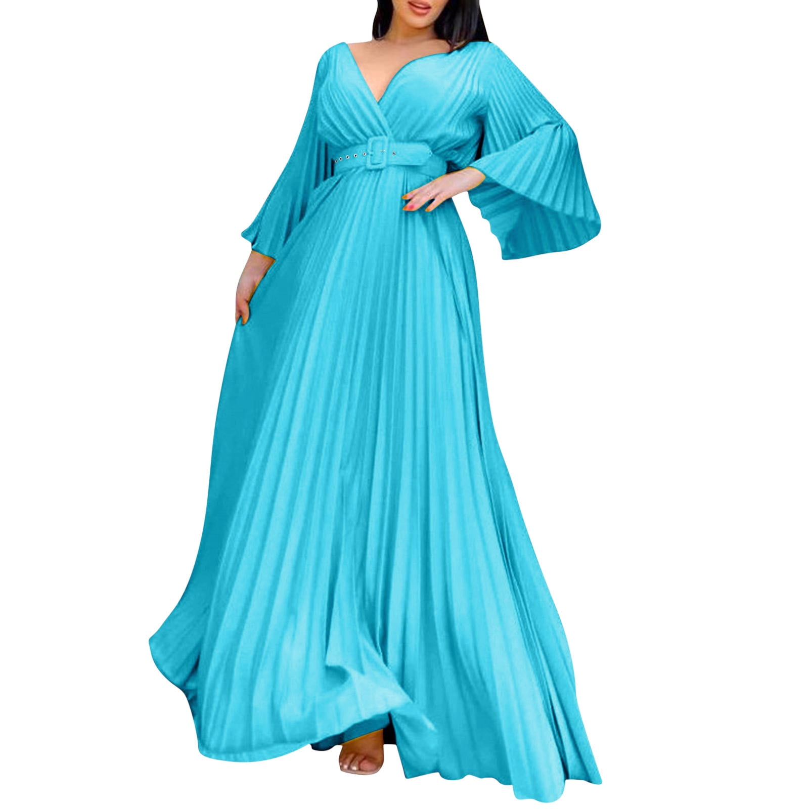PMUYBHF Wedding Guest Dresses for Women Plus Size with Sleeves Long Dresses  for Women Casual Winter Women's Autumn and Winter Solid Color Long Sleeved