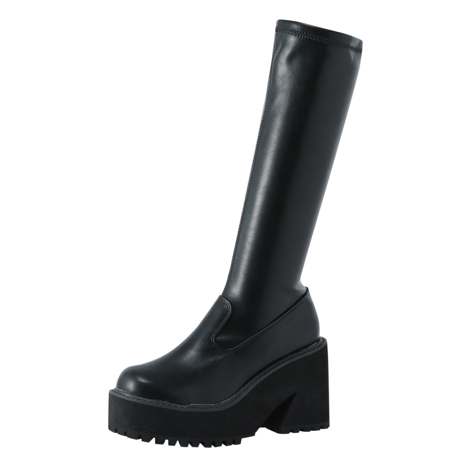 PMUYBHF Western Boots for Women Boots Block Heels Mid Calf Knee High