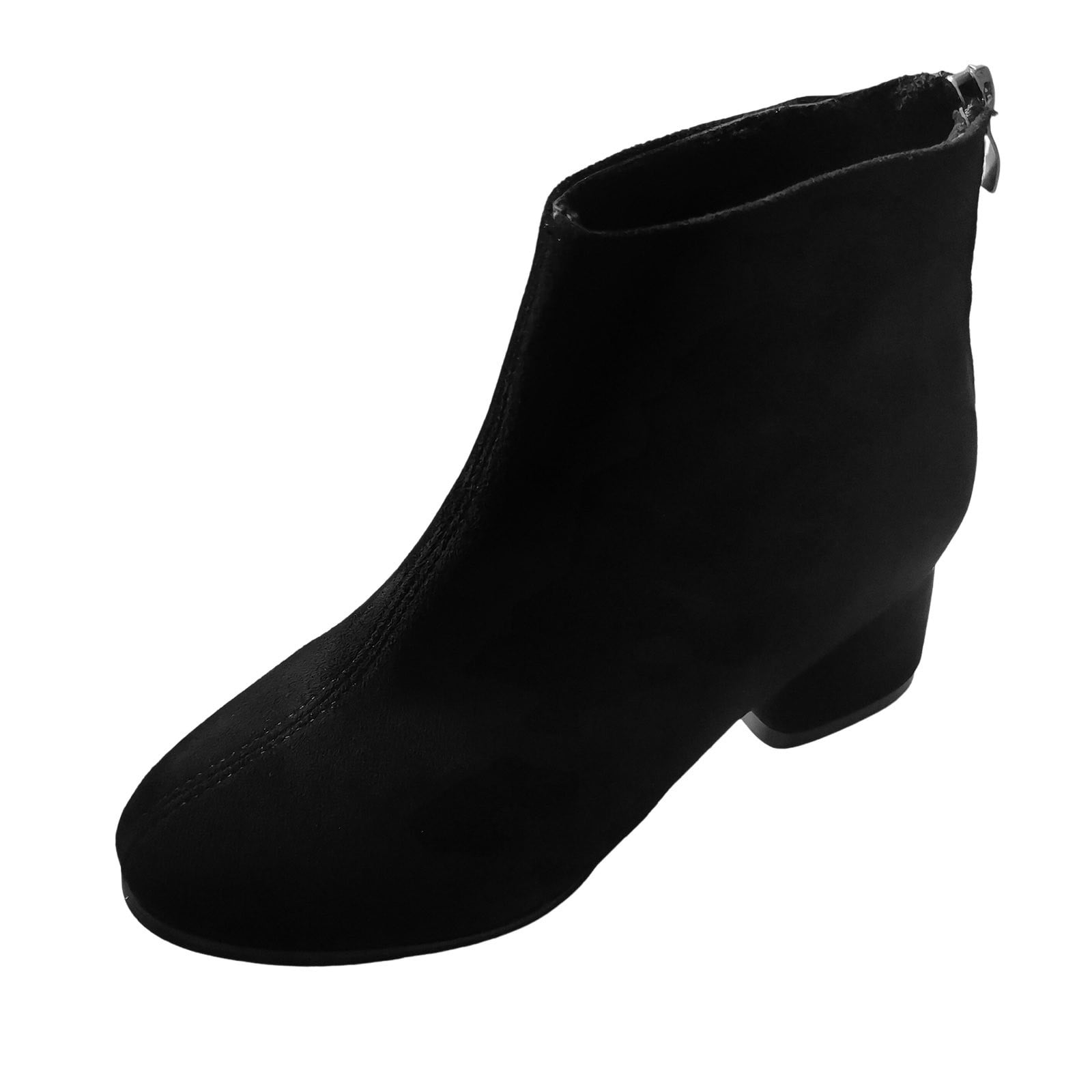 PMUYBHF Western Boots for Women Leather Ladies Fashion Solid Suede