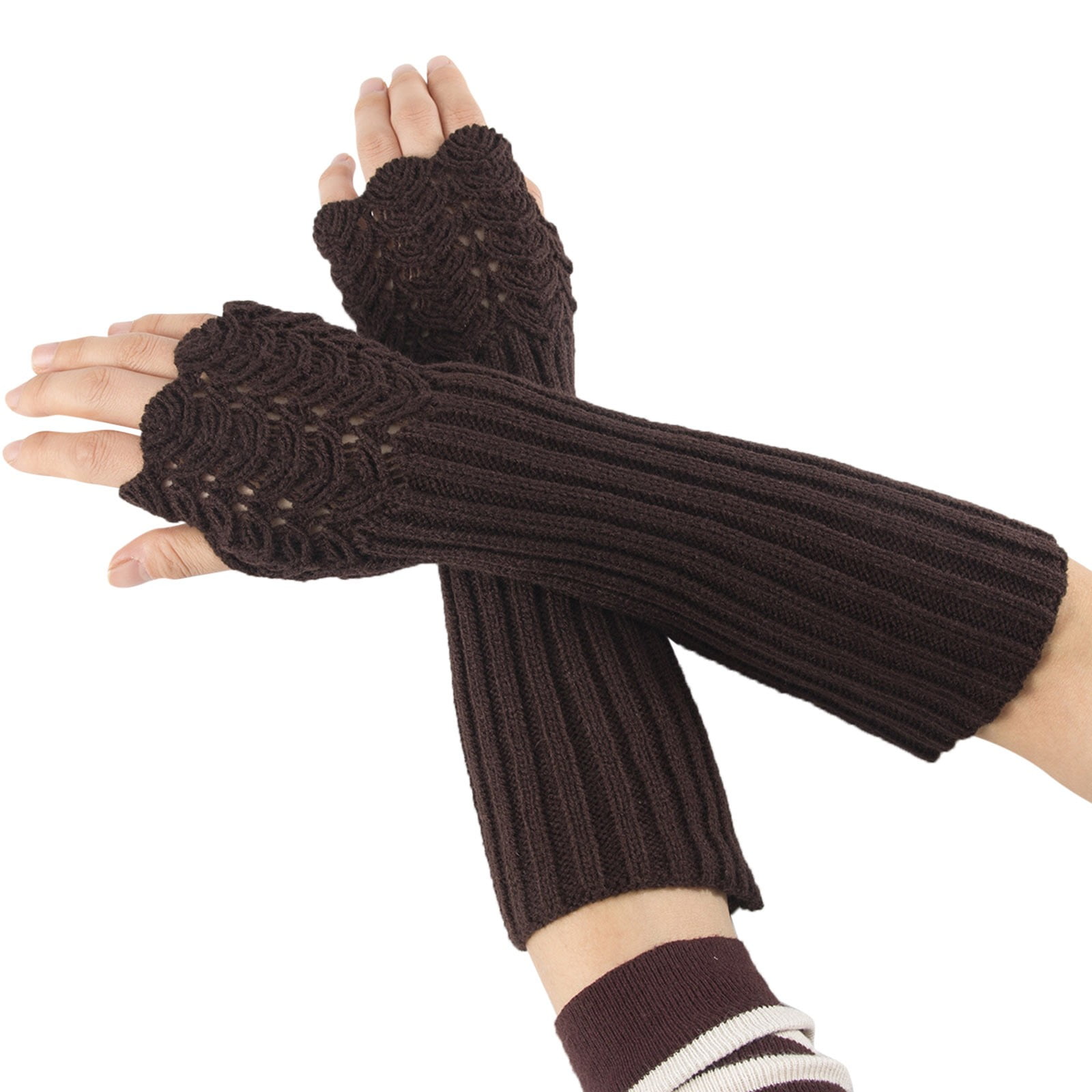 PMUYBHF White Cotton Gloves Women Xl Women Cable Knit Arm Warmer Gloves