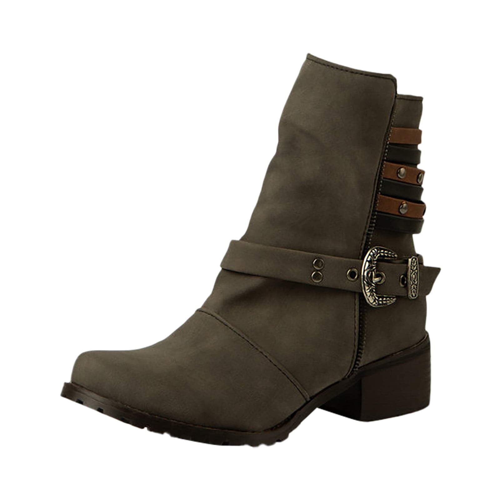 PMUYBHF White Cowboy Boots for Women Women'S Round Head Solid Color Pu