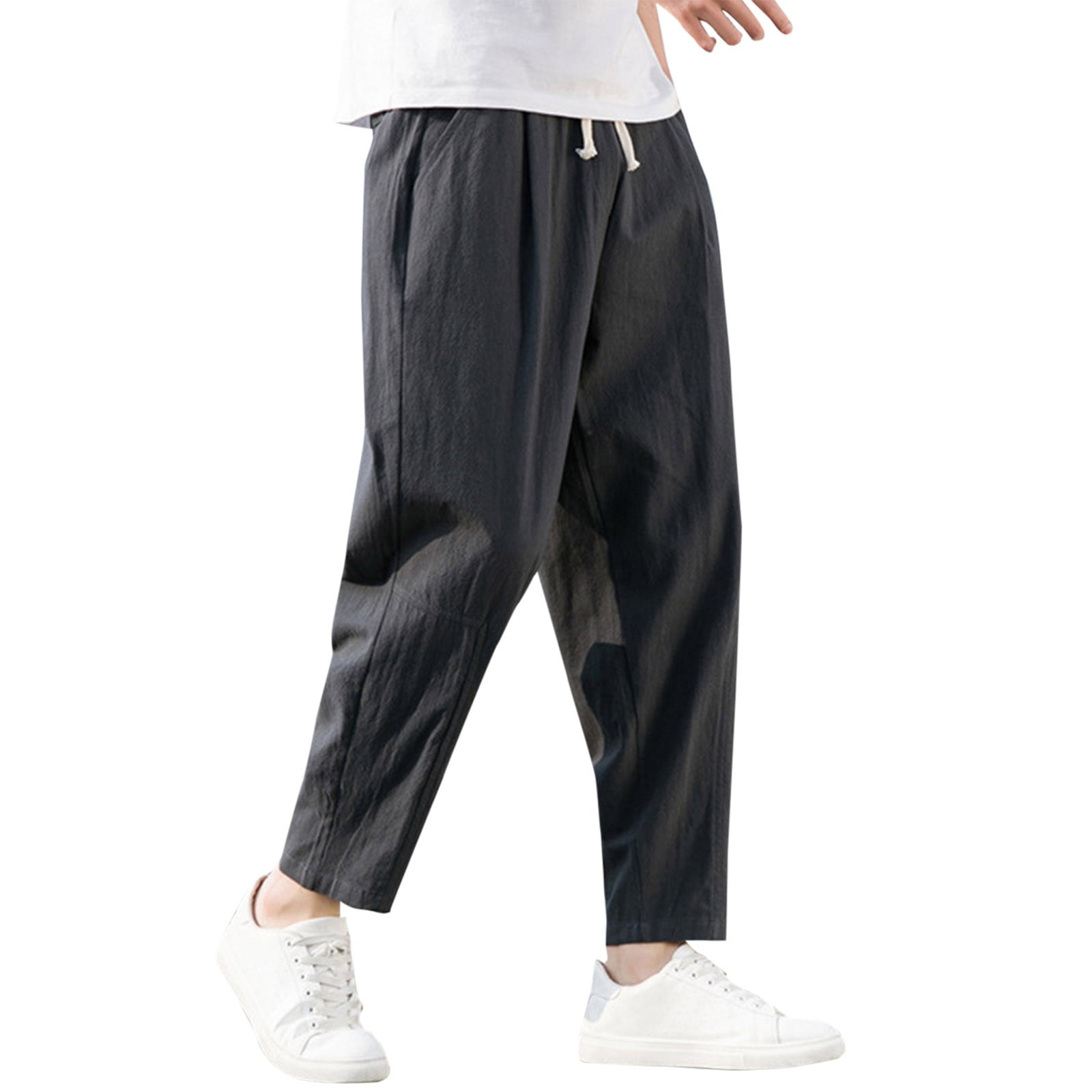 PMUYBHF Black Sweatpants Men Open Bottom Linen Straight Leg Pants  Spring/Summer New Men's Wide Leg Pants Solid Color Trend Long Pants Men's  Casual