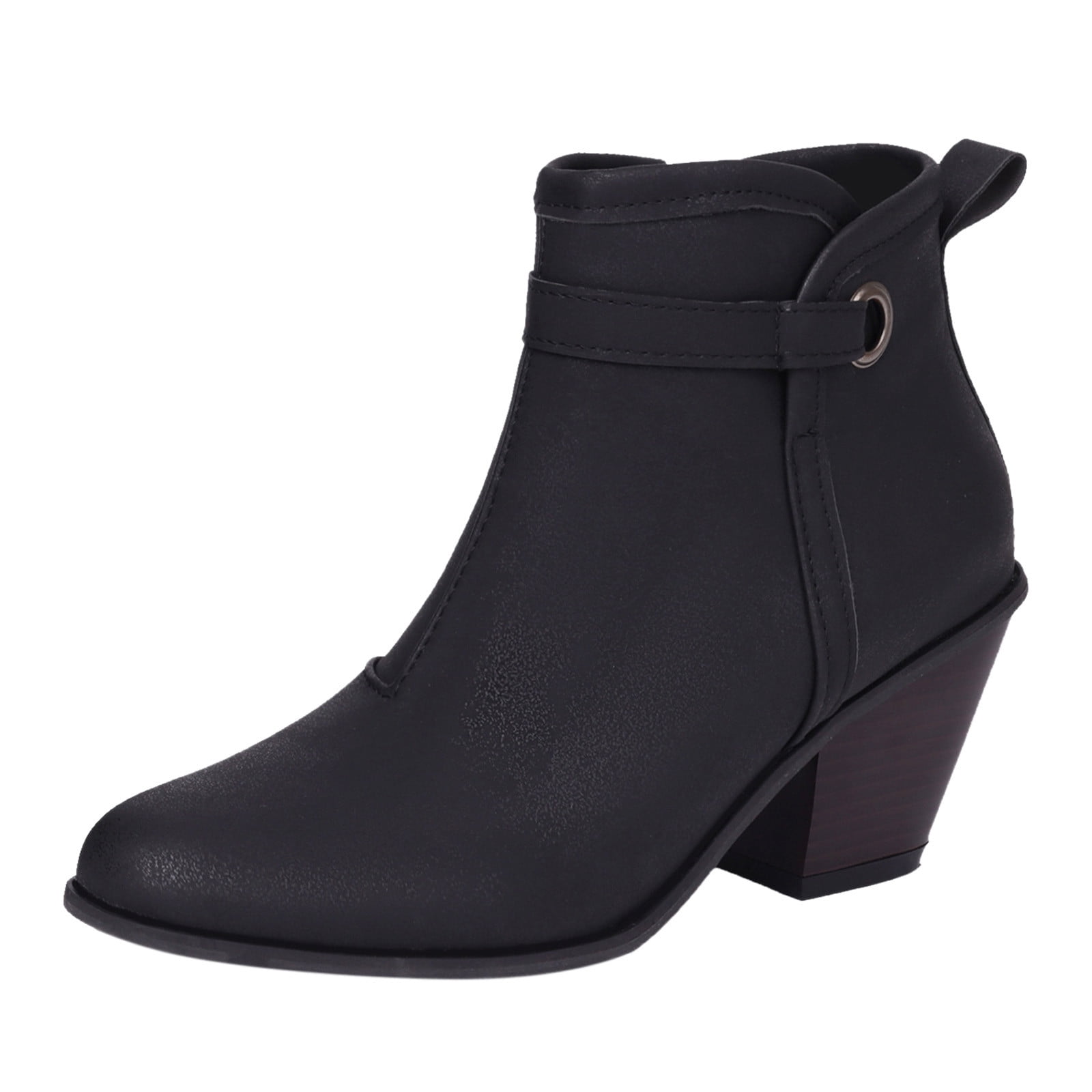 PMUYBHF Wide Width Heel Boots Ladies Simple Solid Color Comfortable Heel Mid Cylinder Pointed