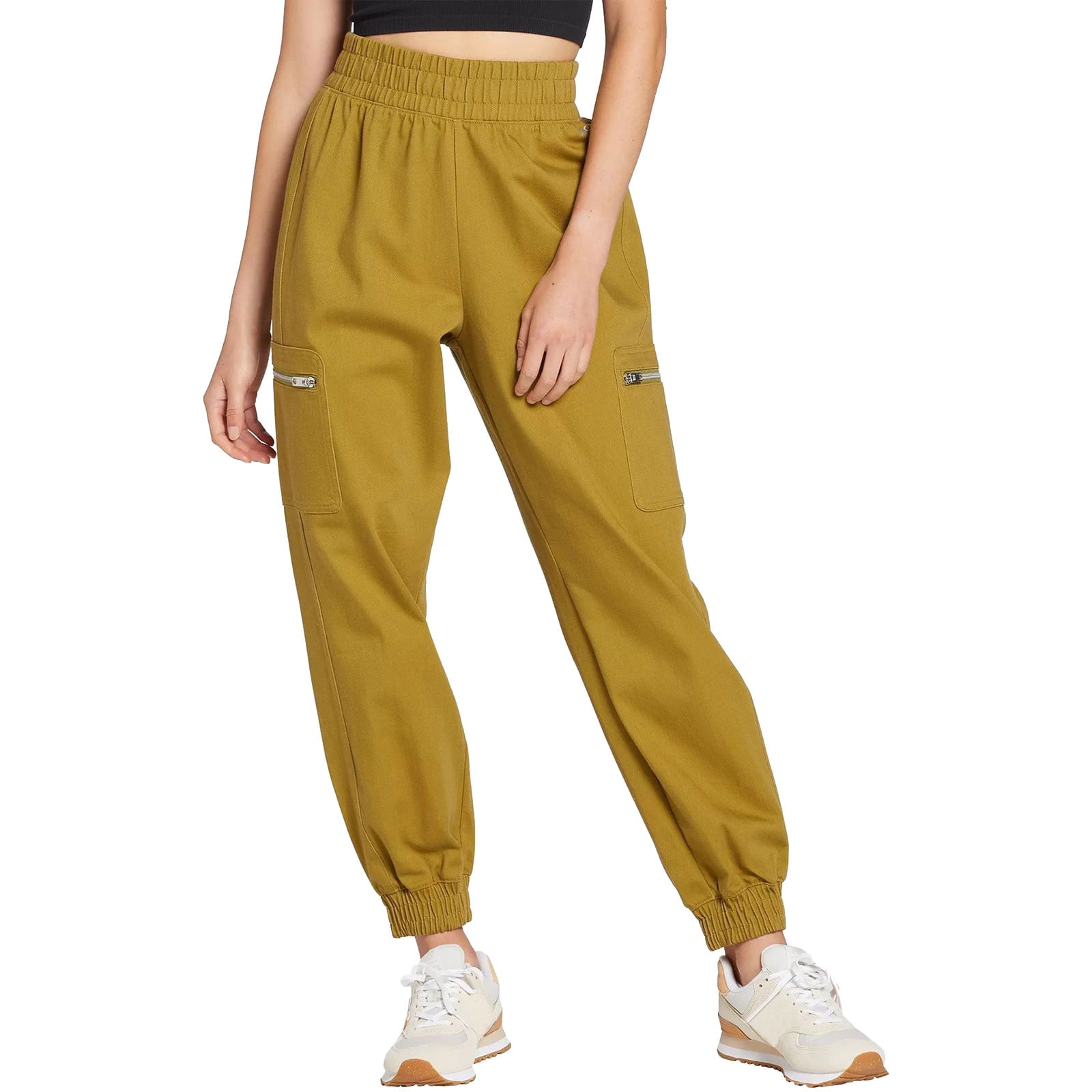 PMUYBHF Women Cargo Pants with Pockets High Waist Women's Solid Color Elastic Waistband Zipper