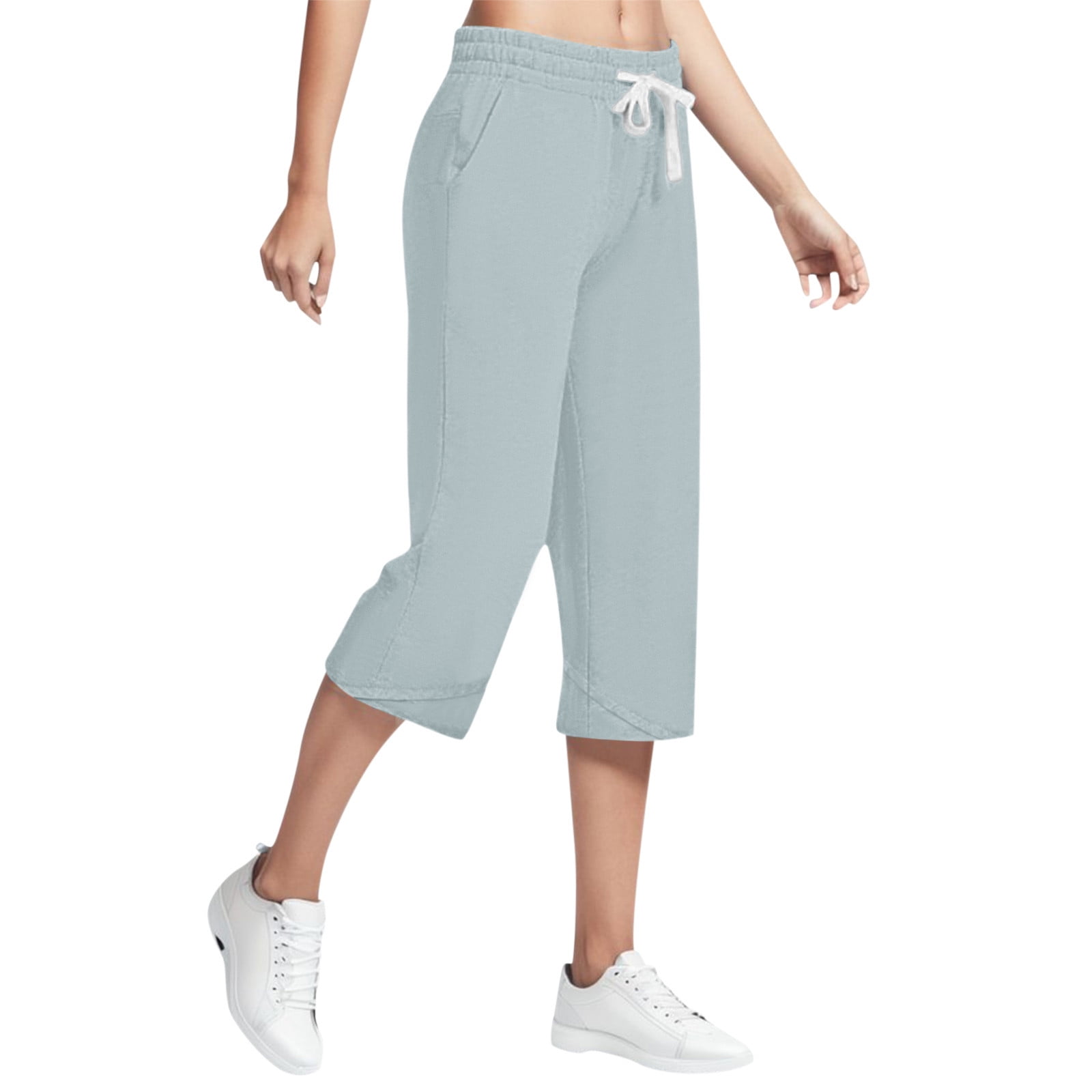 PMUYBHF Yoga Pants with Pockets Tall Women 34-36 Inseam Women Casual Simple  Fashion Loose Solid Color Drawstring Elastic Waist Cropped Pants Sports  Outdoor Street Casual Cropped Pants 