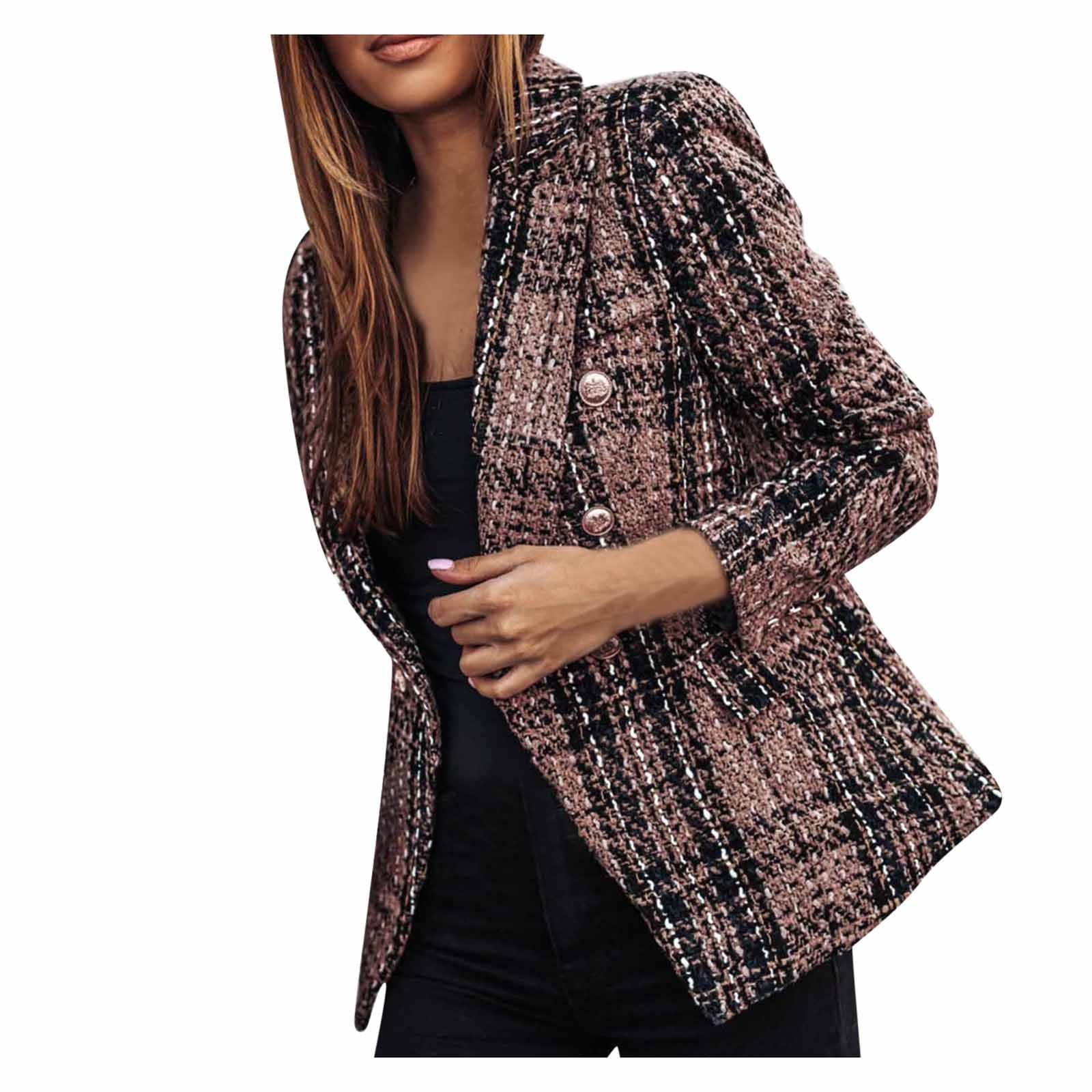 PMUYBHF Women Leather Jackets With Hood Women Plaid Check Suit Satin ...