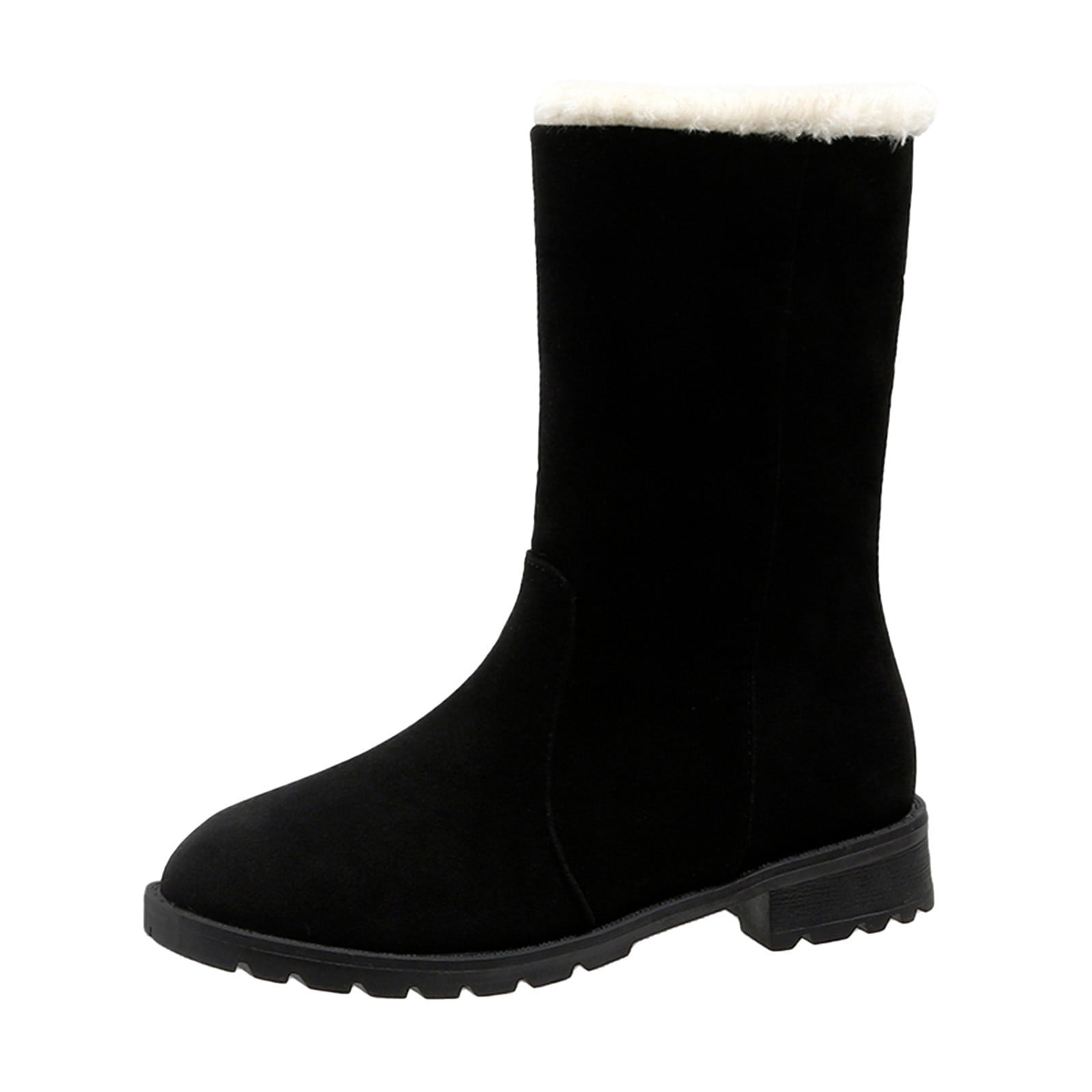 PMUYBHF Women Mid Calf Boots with Heels Ladies Fashion Solid Color