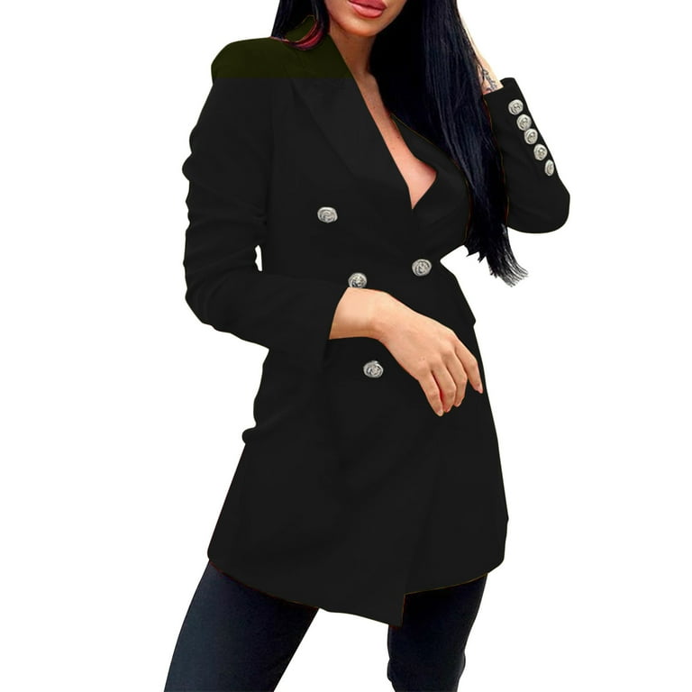PMUYBHF Women s Casual Light Weight Thin long Jacket Slim Coat long Sleeve Button Down Chest Pocketed Coats Buttons Blazer White Blazer Sets Women 2