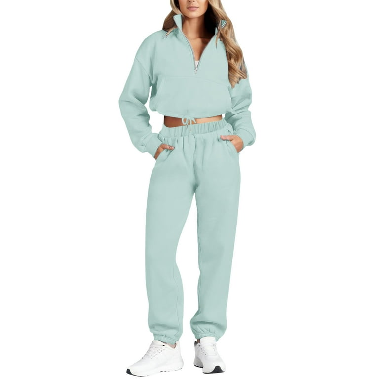 PMUYBHF Womens 90S Outfit Tracksuit Women Two Piece Outfits Long Sleeve  Half Zip Crop Sweatsuit with Jogger Pants Sets with Pockets Birthday  Outfits for Women Plus Size 