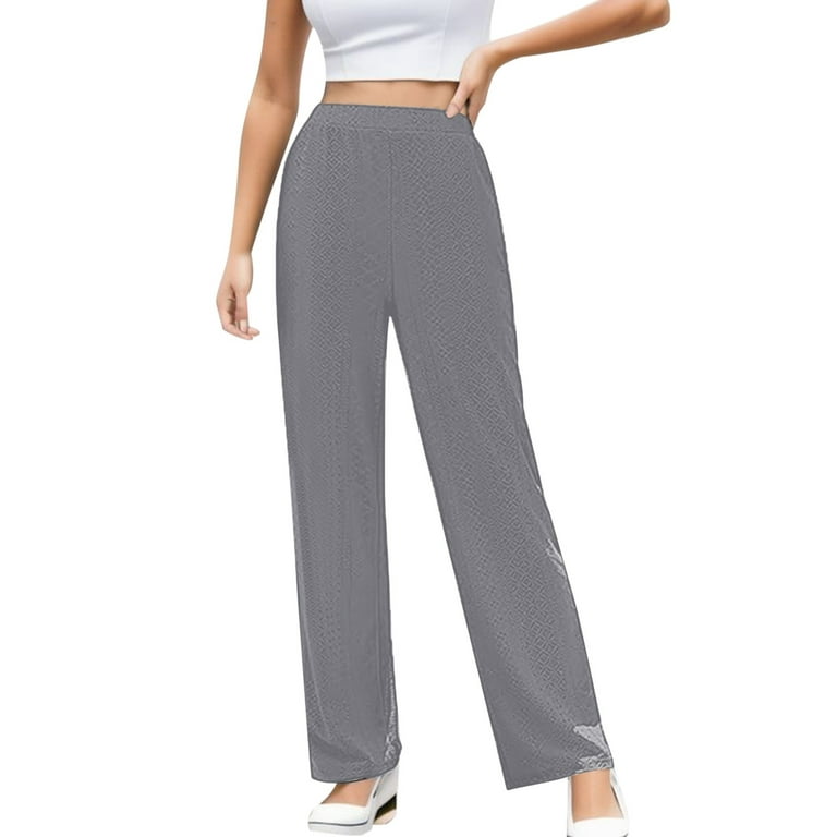 PMUYBHF Womens Casual Pant Suits for Boat Women's Casual Solid Color Hollow  Out Elastic Waist Wide Leg Pants Sweatpants Women for Work 