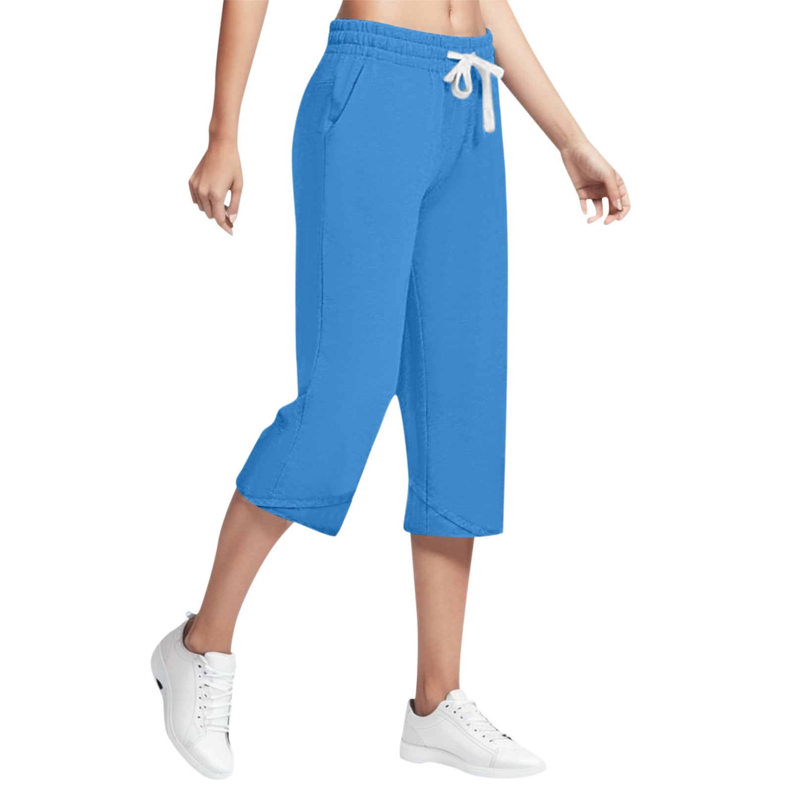 PMUYBHF Yoga Pants with Pockets Tall Women 34-36 Inseam Christmas in July  Blue Loose Pants Women Ladies Casual Comfort Printed Stretch High Waist  Elastic Cropped Pants Resort Style Beach Leggings 