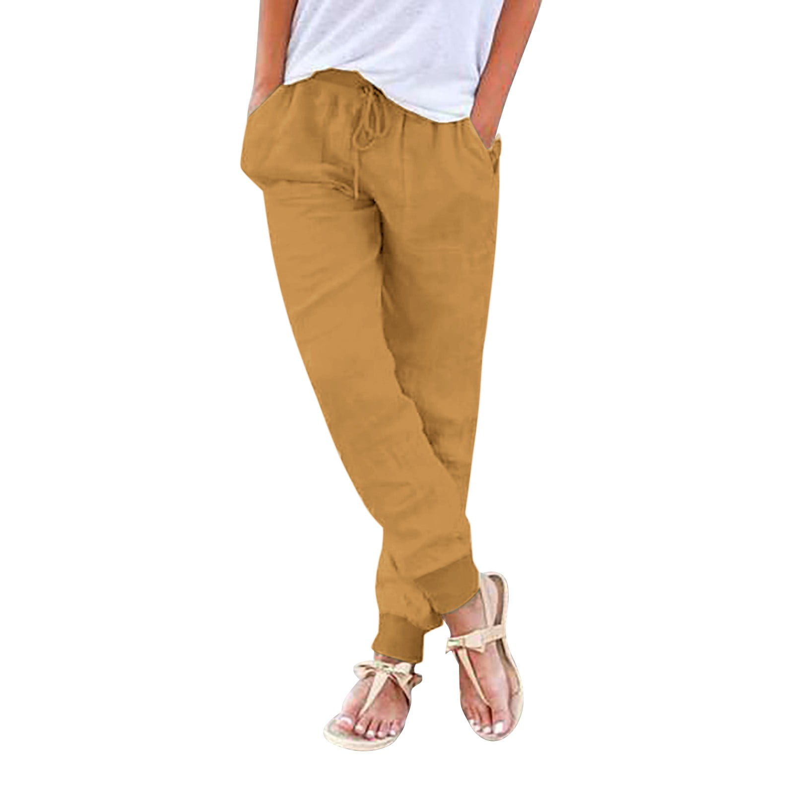 PMUYBHF Womens Dress Pants Petite White Womens Pants Drawstring Back ...