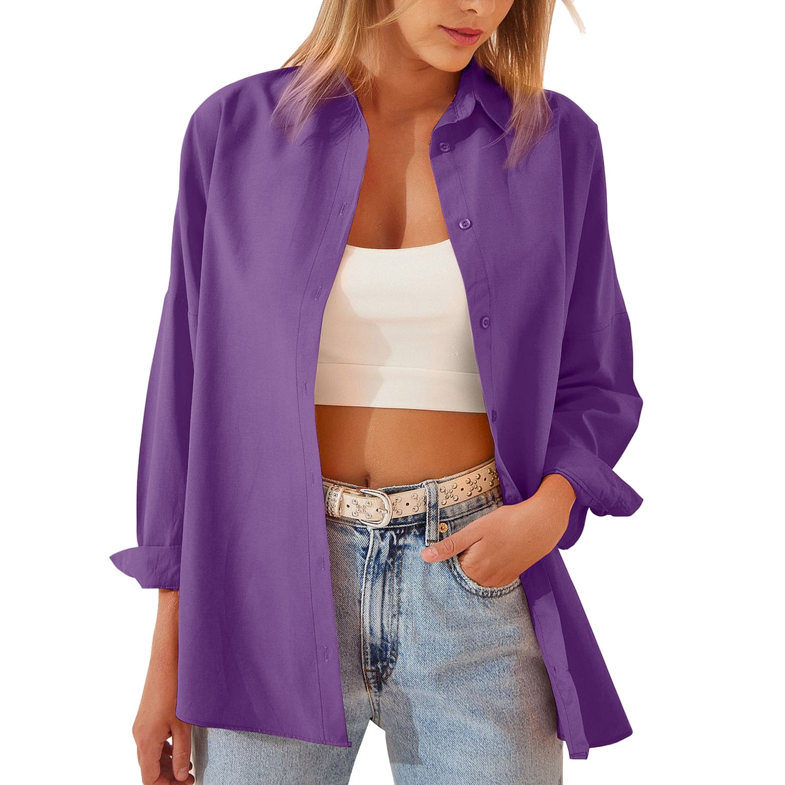 PMUYBHF Womens Fashion Women Long Sleeve Lapel Cardigan Top Solid Color  Loose Fashion Casual Shirt Cotton Long Sleeve Shirt Women Fitted Plus Size  Tops for Women 3/4 Sleeve 13.99 