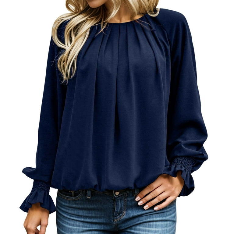PMUYBHF Womens Long Sleeve Ruffle Bubble Sleeve Casual Loose Shirts Tops  and Blouses S Going Out Tops Women Long Sleeve Womens Hoodies Pullover Cute  