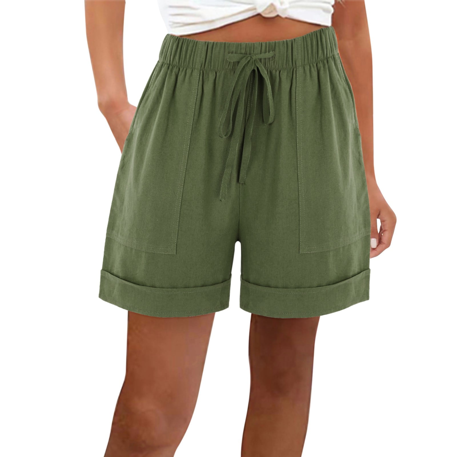 ハーフ・ショートパンツ HUECLOSET Dirty Washing Pocket Bermuda Pants 25KERO172 Generic Wide Leg Shorts Woman Elastic Solid Color Shorts