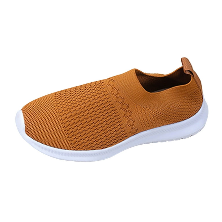 PMUYBHF Womens Slip On Sneakers Size 10W Ladies Fashion Breathable Knitted  Mesh Thick Sole Comfortable Casual Sports Shoes 