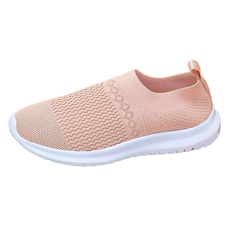 PMUYBHF Womens Slip On Sneakers Size 10W Ladies Fashion Breathable Knitted  Mesh Thick Sole Comfortable Casual Sports Shoes