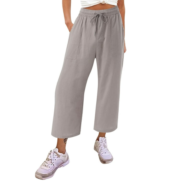 PMUYBHF Womens Sweatpants Open Bottom with Pockets Womens Cotton Casual  Loose Cropped Pants Comfy Work Pants with Pockets Elastic High Waist Paper  Bag
