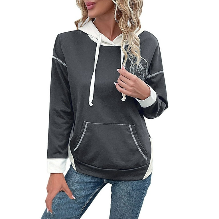 PMUYBHF Womens Zip Up Hoodies Cropped Women's Hooded Sweatshirt Vintage  Color Block Patchwork Solid Color Hoodie with Pocket Womens Fall Fashion  2024 Plus Size Women's Sweatshirts with Drawstring 