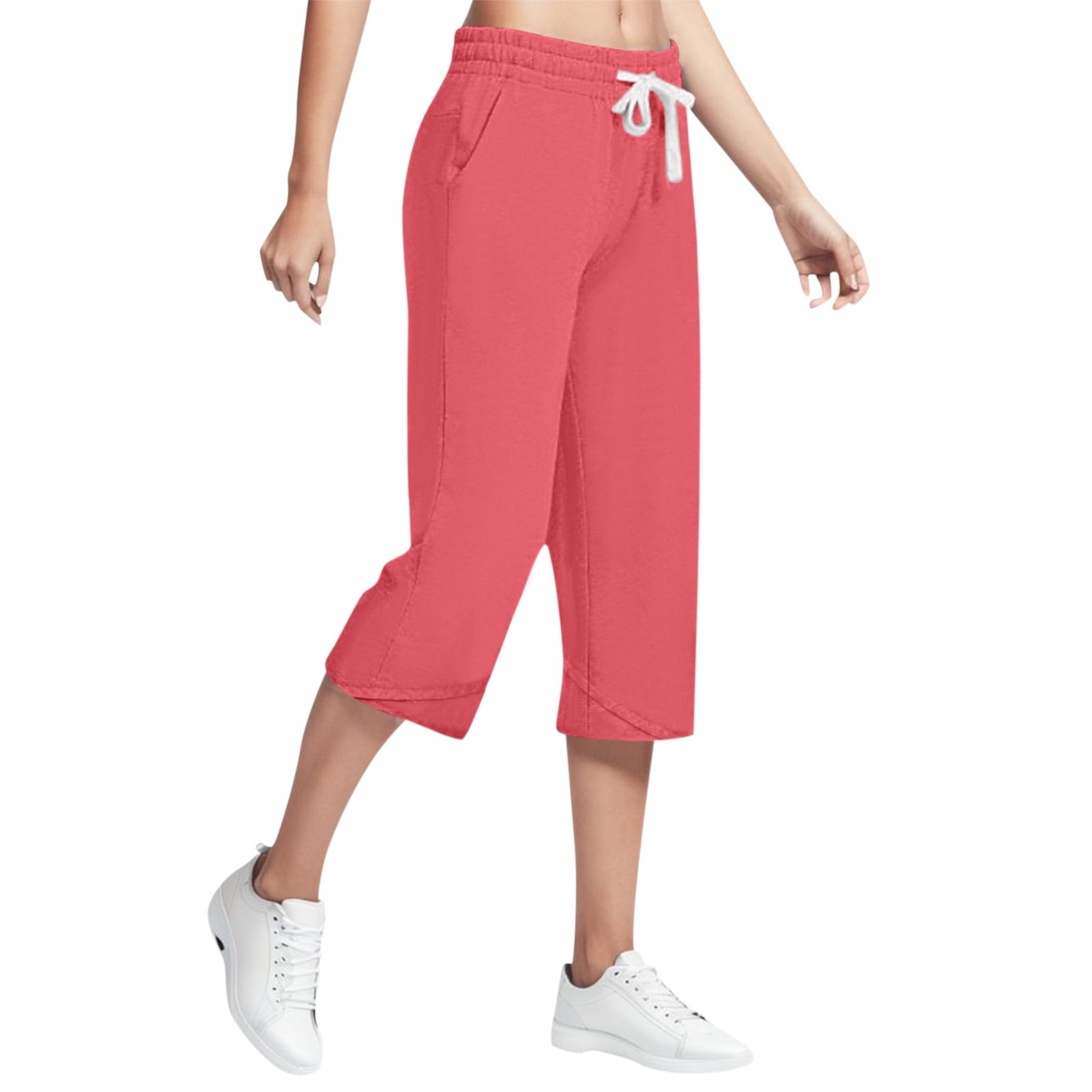 PMUYBHF Yoga Pants with Pockets Tall Women 34-36 Inseam Women Casual Simple  Fashion Loose Solid Color Drawstring Elastic Waist Cropped Pants Sports  Outdoor Street Casual Cropped Pants 