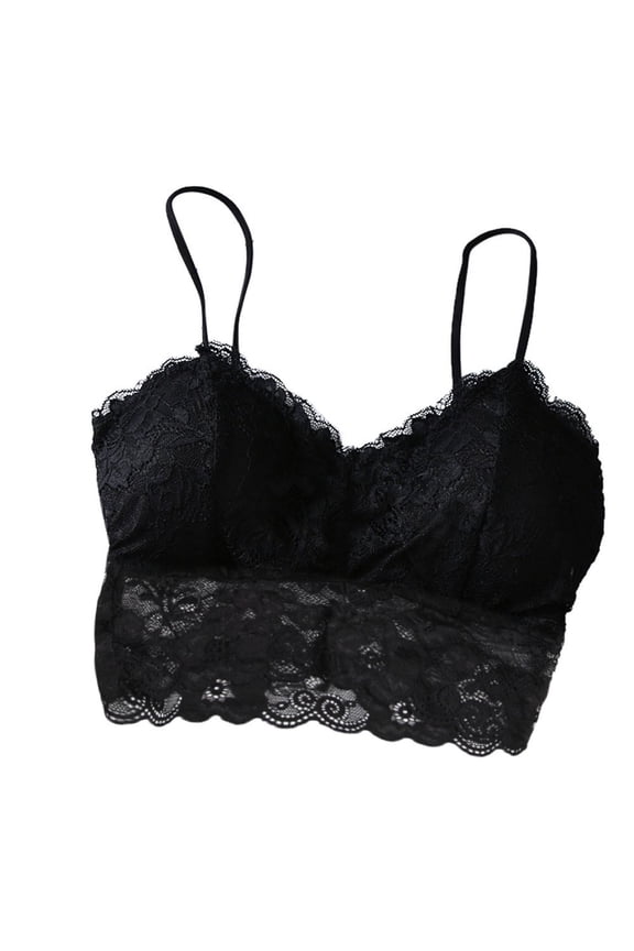 1-Pack Women Bra Pure Color With Padding Lace Crisscross Thin Straps Bandeau Tube Top Wirefree Underwear Black