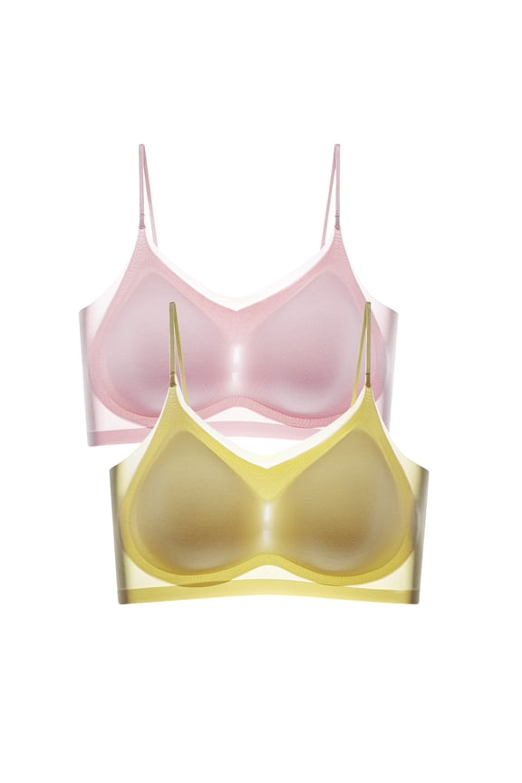 2-Pack Women Bra Pure Color Thin Smooth Silk Back Support Seamless Sports Bra For Activity PK2