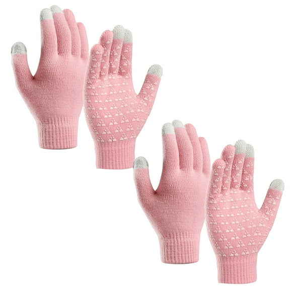 PMVFHDE 2 Pairs Upgraded Unisex Winter Color-Block Touchscreen Gloves, for Running Driving Travel Cozy Gloves Pink，One Size