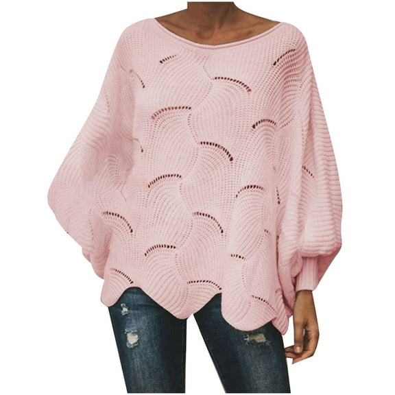 PMVFHDE 2025 Autumn Winter Plus Size Sweater Women's Cutout Hook Loose Knitwear Fashion Casual womens sweaters Pink，M
