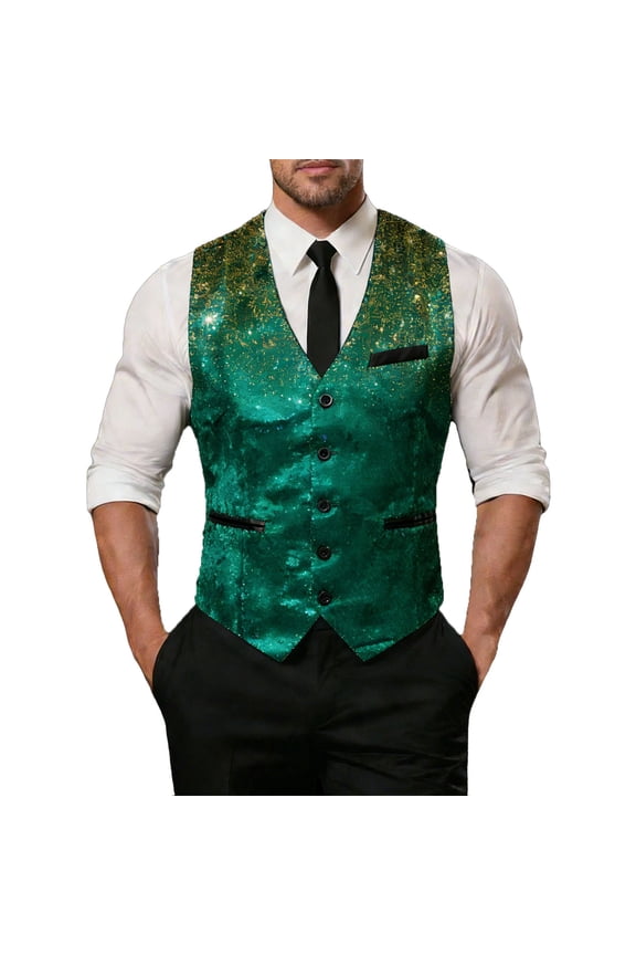 2026 Men's Gradient Sequin Suit Vest Vest For Men Slim Fit Formal Wear For Bar Waiter And Stage Performance Green，S