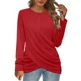 thumbnail image 1 of PMVFHDE 2026 Women Casual Long Sleeve Cross Over Round Neck Top Solid Color Loose Fit Chiffon Blouse With Bronzing Womens Tops Y, 1 of 4