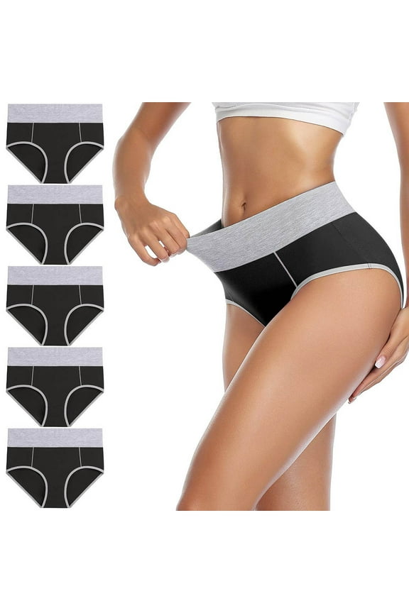 5-Pack Womens Plus Size Seamless Solid Color Black High Waist Cotton Triangle Underwear Plus Size Underwear For Women Black,XXXL