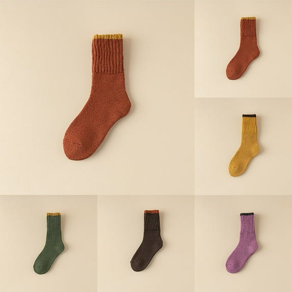 PMVFHDE 5 Pairs Women's Socks Winter Daily Casual Color Block Thickened Warm Mid Calf Socks Assorted Pack Army Green
