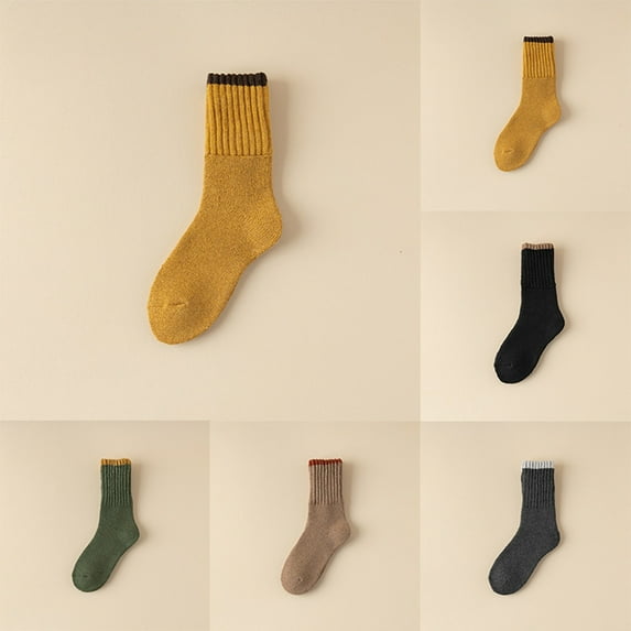 PMVFHDE 5 Pairs Women's Socks Winter Daily Casual Color Block Thickened Warm Mid Calf Socks Assorted Pack Dark Gray