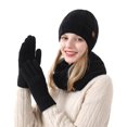 thumbnail image 1 of PMVFHDE Autumn Winter Adult Pullover Set Outdoor Warm Ear Scarf Hat Windproof Black, 1 of 3