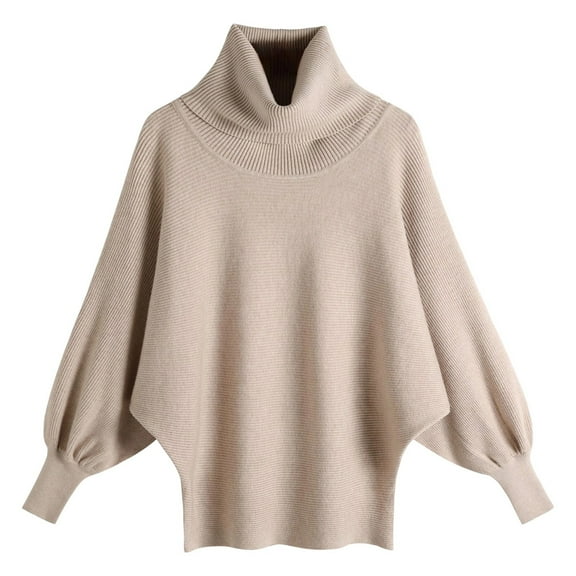 PMVFHDE Autumn Winter Loose Fitting Irregular Sleeve Plus Size Batwing Neck Sweater Fashion Comfortable Casual Long Sleeve Top Womens Tops Khaki,One Size
