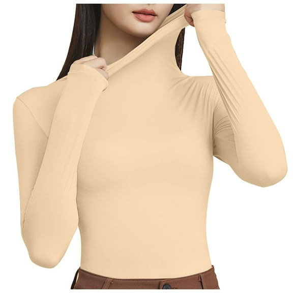 PMVFHDE Autumn Winter Women Slim Fit Half Turtleneck Ribbed Solid Color Cropped Inner Wear Knit Sweater Beige,XL