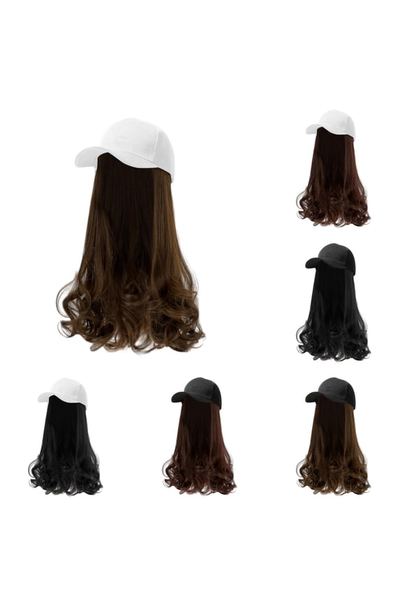 Baseball Cap With Hair Extensions Synthetic Hair Wig Baseball Hat With Hair Attached Long Pear Roll Curly Adjustable Wave Curly Hairpiece With Baseball Hat Cap Wig For Women