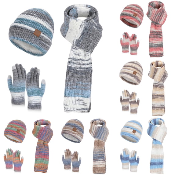 Coldd Pics PMVFHDE Beanie Winter Thermal Scarf Hat and Gloves Set Soft Knitted ...